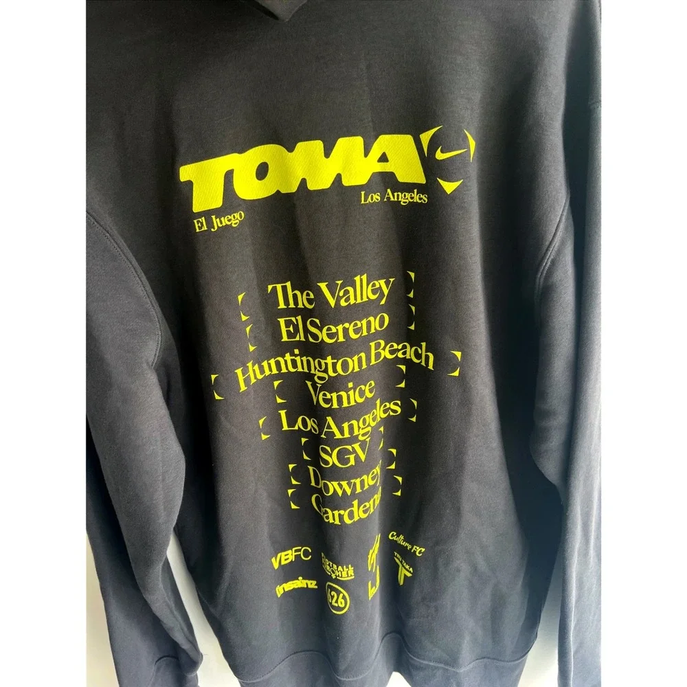 Nike Toma El Juego Los Angeles Hoodie Mens Large Grey Neon Yellow DR1499-060 NWT